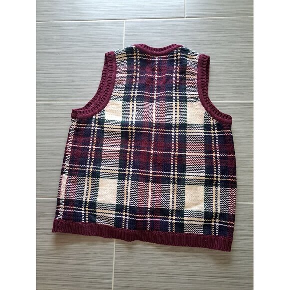 Northern Reflections S Womens Plaid Knit Button-Up Sweater Vest Cotton Preppy - Picture 8 of 8
